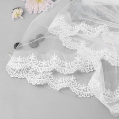Bride Double Layered Pure White Pearl Veil Headwear Engagement Wedding Lace Veil