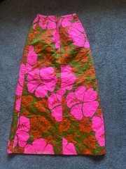 Vtg 60s 70s Phil Rose of California Quilted Maxi Skirt Pink Hibiscus Tiki Retro