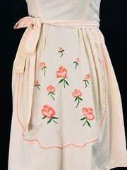 Vintage 1950s SWIRL embroidered wrap dress, peach pink floral rose cotton M L