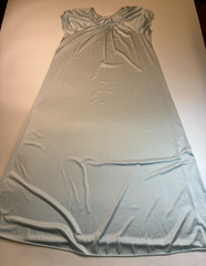 Vintage VANITY FAIR LONG NIGHTGOWN Small TALL Ice BLUE Shiny Nylon Peasant Femme