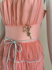 1950s/60s Ro Jene Lingerie Pink Sheer Nylon Negligee Boudoir Ruched Cupcake VTG