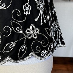 Vtg Laurence Kazar New York Evening Top Large Black Silver White Beaded Sequin
