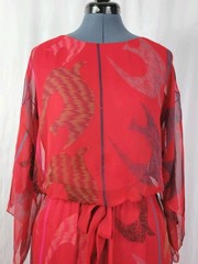 Vintage Miss Elliette Red Blouson Dress w Sheer Overlay & Tie Belt Size 12