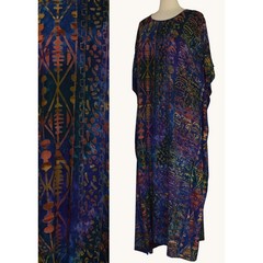 Vintage Rayon Batik Kaftan, Smithsonian Institution, Blue Indonesian Print, M-L