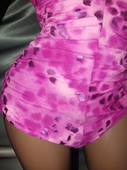 Vtg PAGEANT HOLLYWOOD MAXINE BARBIE PINK PURPLE FOIL BATHINGSUIT BURLESQUE 14