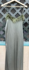 Green Vintage Slip Dress With Fur Trim Size Small 100% Nylon See Photos