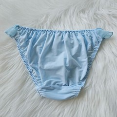 Vintage Sissy Lace Panty Blue Nylon Spandex Blend Brief Size Small Hip 32-36″