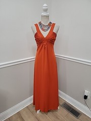 VTG’70s Alfred Werber Empire Waist Hippie Mod Gogo Red Polyester Maxi Dress