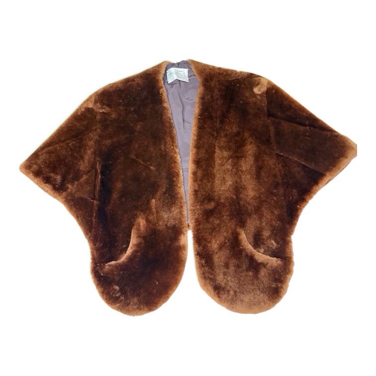 I R Fox Genuine mink fur lined shoulder cape stole wrap old Hollywood w/ pockets