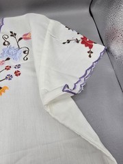 Vintage Mexican Embroidered Tunic Top Blouse Size 44 White W/ Flowers Jacobo