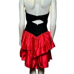 Vintage Roberta Black Velvet Red Satin Strapless Cocktail Dress 9 10