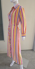 VTG 60s 70s Dynasty Psychedelic Mod Maxi Striped House Dress Robe Beach Coverup