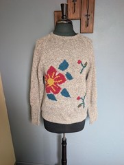 Vintage 80s Wool Blend Floral Sweater