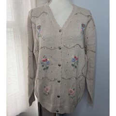 90s Vintage Northern Reflections Floral Embroidered Cardigan Sweater Medium