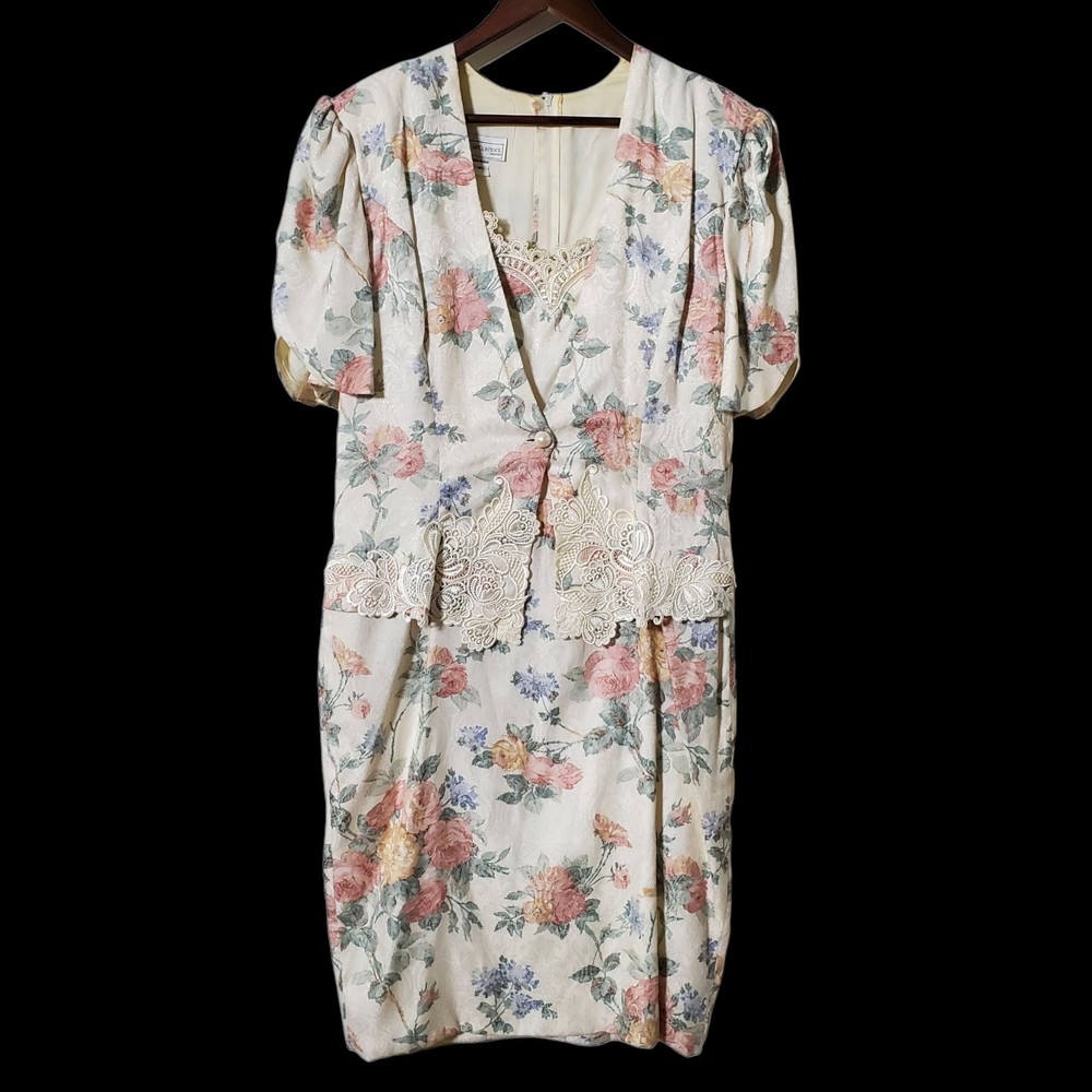 Vintage Scott McClintock Floral Jacquard Brocade Dress Size 14 Womens