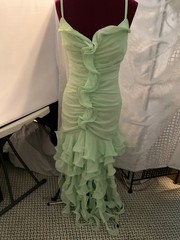 womans vintage formal dress fringe floor lenghth mint Green