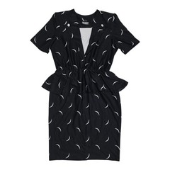 Vintage Tabby of California Dress Peplum Waist Black White Crescent Moon M 80s