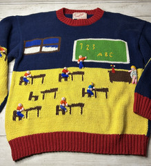 Vintage California Sweaters Made In Peru Teacher School Embroidered Cotton Med