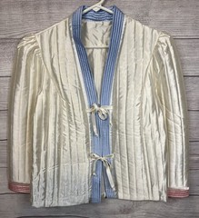 Vintage Barad & Co Ivory Blue Pink Quilted Satin Tie Jacket NWOT USA Size Large