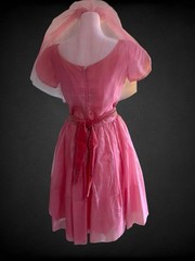 Vintage 1950’s Pink Satin Tulle Velvet Formal Prom Dress With Veil Belt XS
