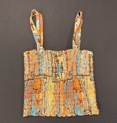 Lady Arrow Abstract Smocked Cropped Camisole Vintage 70s Mod Boho Medium Rare