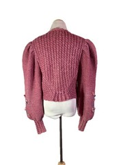 Vintage Trachten Pink Knit Cardigan Puffed Sleeves Floral Cottagecore
