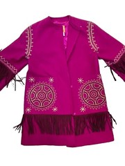 Vintage Christian Lacroix Pret-A-Porter Pink Suede Fringe Cashmere Wool Coat Sm