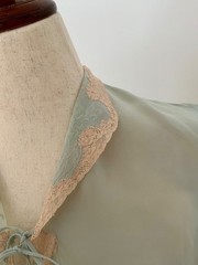 1930s Silk Chiffon Bed Jacket with Blush Lace | Antique Boudoir Blouse-Aqua