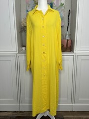 Vintage Genny Way Dress Yellow Full Length Tent Dress Size 8 Button Up Collared