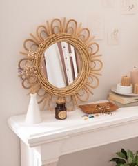Rattan Sunflower Wall Mirror, Round 47cm, Lightweight