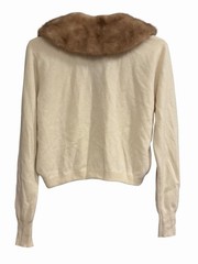 Vtg 1950s Dalton Ivory Cashmere Sweater Detachable Mink Collar Pearl Clasp PL