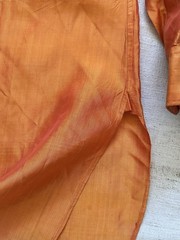 1920s 30s Antique Handmade Orange Raw Shiny Silk Chemise Shirt Women’s S M L