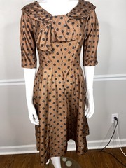 Vintage 1950’s Gigi Young NY brown Silk dots Dress 36” bust 26” waist