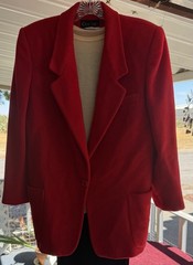 ⁠VTG 80/90s Nordstrom Red Wool Blazer Chapnik Handmade 14 W/Cream Knit Top