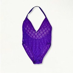 Vintage 1970s Frederick’s of Hollywood Purple Lace Lingerie Bodysuit Size Large