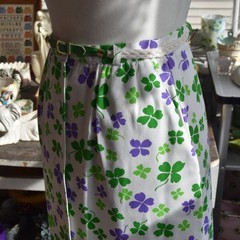 Vintage Shamrock Print Skirt St Patrick’s Day Green Clover Belted Midi Skirt Sm