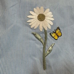 Vintage 90s Tia Designs Blue Striped Embroidered Butterfly Daisy Lace Shirt L