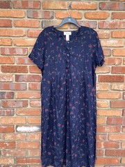 Worthington Navy Blue Floral Rayon Tie Back Empire Dress Size 14 W 14W