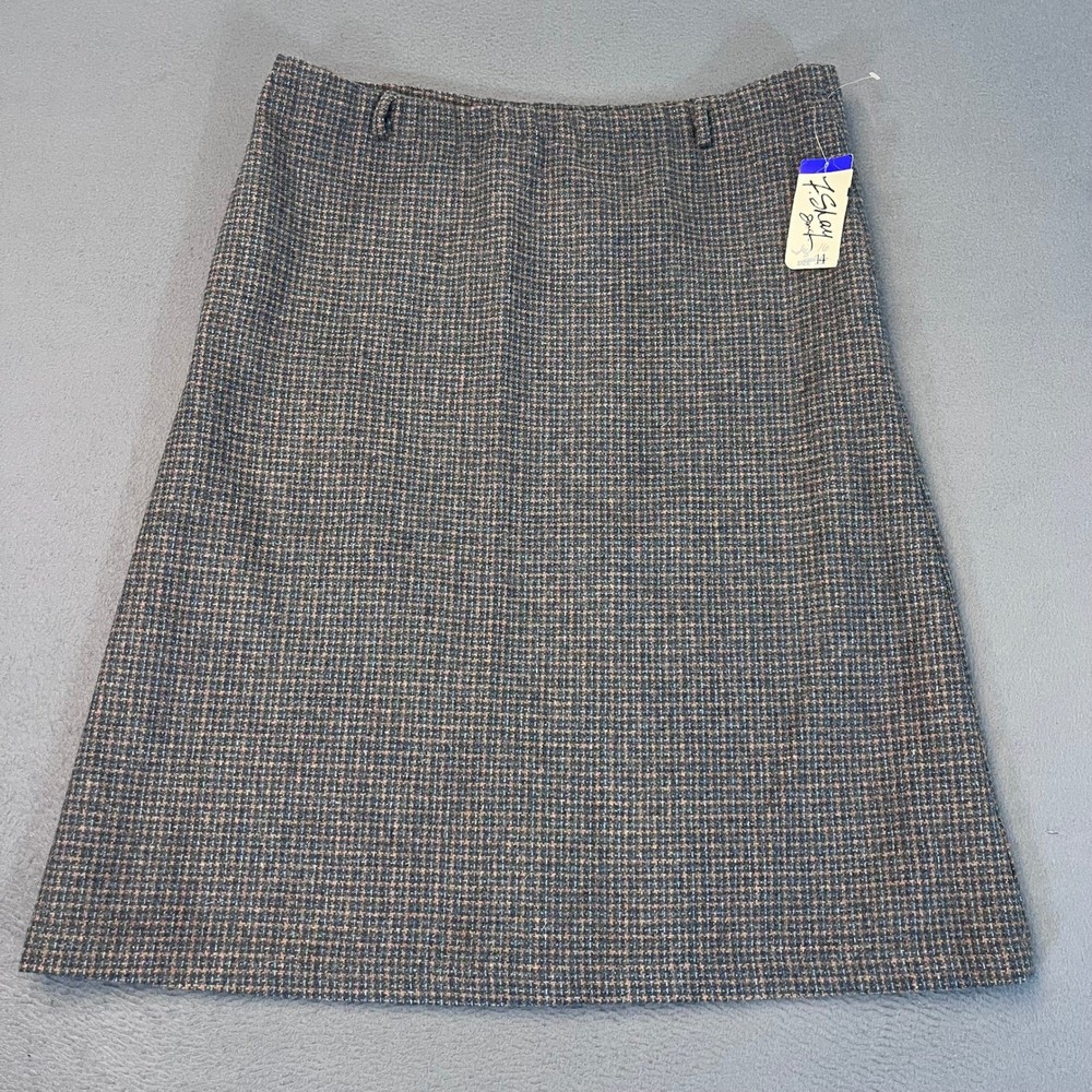 F. Slay Sport Vintage Wool Tweed A-Line Skirt Blue Brown Size 16 NWT Made in USA