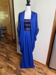 1970s ABBA Dancing Queen Blue Dress + Butterfly Cocoon Jacket Sparkle Sequins S