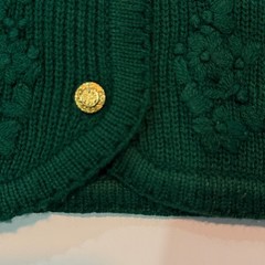VTG Crystal Kobe Cardigan Sweater Women XL Green Embroidered Floral Gold Button