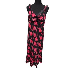 Vintage y2k 90s Pink Black Floral Babydoll Midi Dress sz 3 Fairy Whimsigoth Love