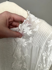 Antique Edwardian Floral Embroidery Pintucking Cotton Lawn Tea Summer Dress