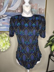 Laurence Kazar Vintage Womens Silk Beaded Multicolor Blouse