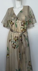 Vintage 1930s Hand Painted Cream Elegant Silk Chiffon Organza Garden Party Gown