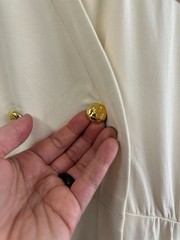 Vintage 90s Escada Silk Dress Cream Drop Waist Double Breasted Gold Button 42 12