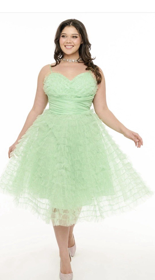NWT Unique Vintage Plus Size 1950s Mint Glitter Tulle Cupcake Swing Dress 2X