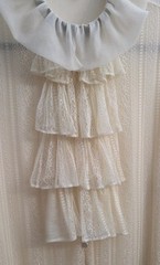 Vintage Escada Ivory Lace Tiered Ruffle Front Lond Sheer Sleeves Womens Size 36