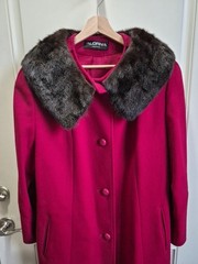 Vtg Forstmann 100% Wool Fur Collar Red Coat Womens No Size Tag Measure READ