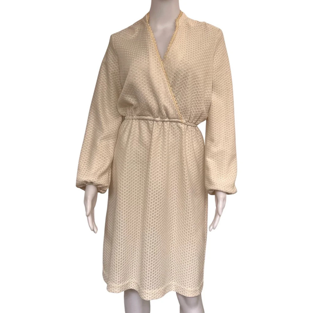 Vintage 70s Handmade Eyelet Wrap Dress Off White Boho Women’s M